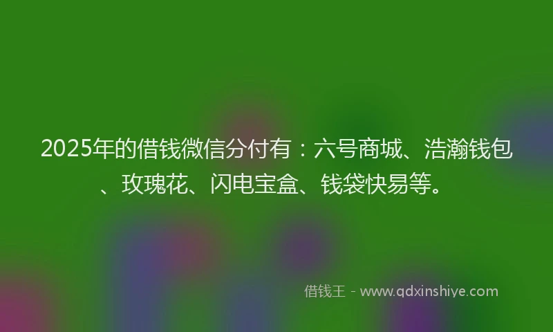 2025年的借钱微信分付有：六号商城、浩瀚钱包、玫瑰花、闪电宝盒、钱袋快易等。