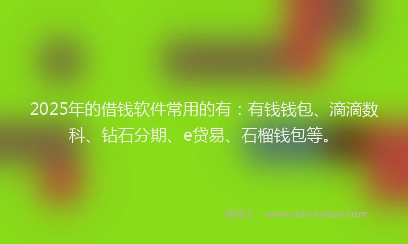 2025年的借钱软件常用的有：有钱钱包、滴滴数科、钻石分期、e贷易、石榴钱包等。