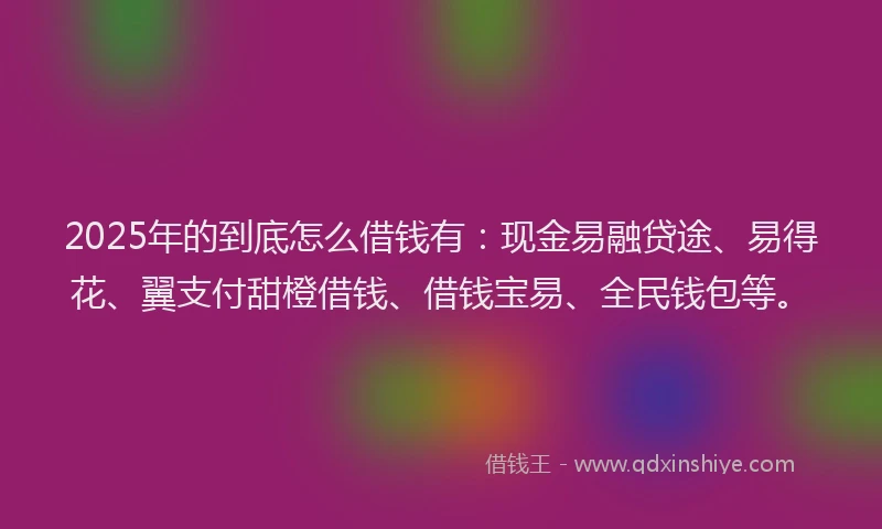 2025年的到底怎么借钱有：现金易融贷途、易得花、翼支付甜橙借钱、借钱宝易、全民钱包等。