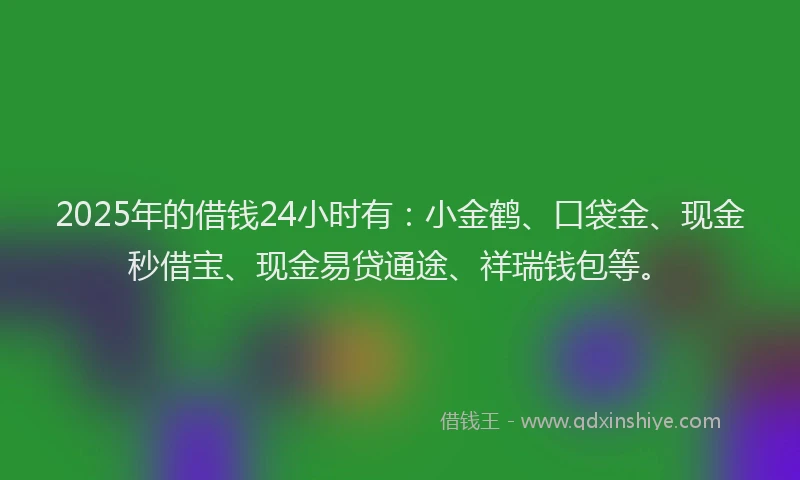 2025年的借钱24小时有：小金鹤、口袋金、现金秒借宝、现金易贷通途、祥瑞钱包等。