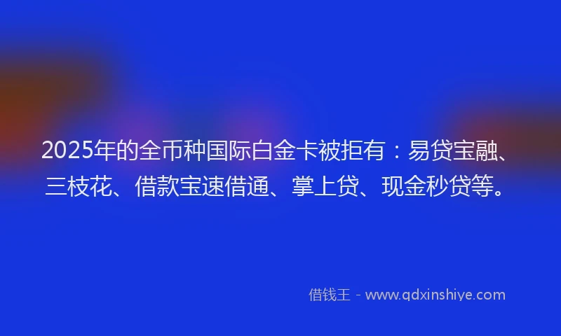 2025年的全币种国际白金卡被拒有：易贷宝融、三枝花、借款宝速借通、掌上贷、现金秒贷等。
