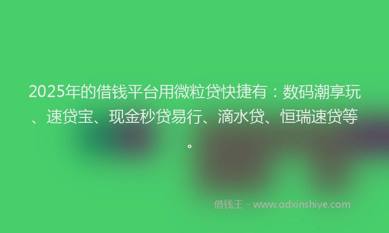 2025年的借钱平台用微粒贷快捷有：数码潮享玩、速贷宝、现金秒贷易行、滴水贷、恒瑞速贷等。