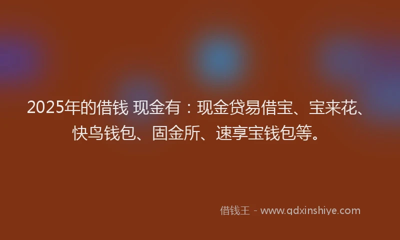 2025年的借钱 现金有：现金贷易借宝、宝来花、快鸟钱包、固金所、速享宝钱包等。