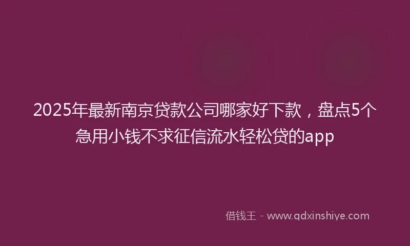 2025年最新南京贷款公司哪家好下款，盘点5个急用小钱不求征信流水轻松贷的app