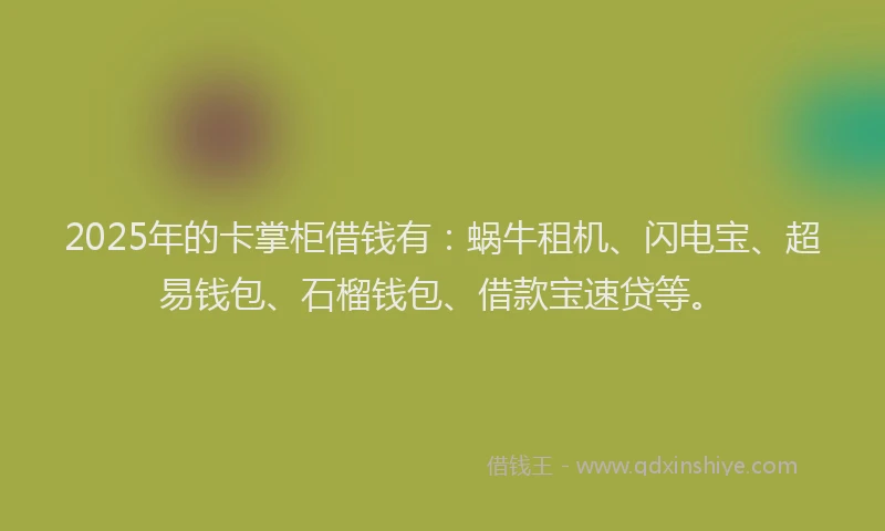 2025年的卡掌柜借钱有：蜗牛租机、闪电宝、超易钱包、石榴钱包、借款宝速贷等。