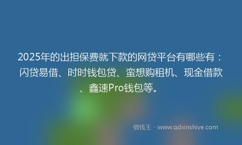 2025年的出担保费就下款的网贷平台有哪些有：闪贷易借、时时钱包贷、蛮想购租机、现金借款、鑫速Pro钱包等。
