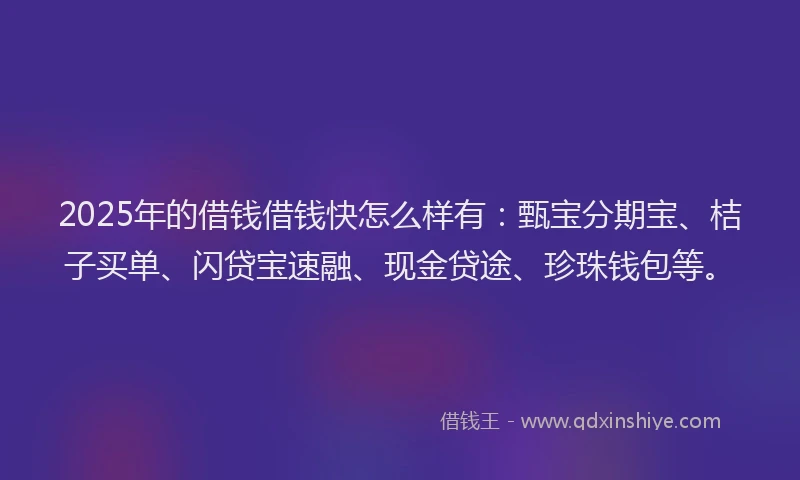 2025年的借钱借钱快怎么样有：甄宝分期宝、桔子买单、闪贷宝速融、现金贷途、珍珠钱包等。