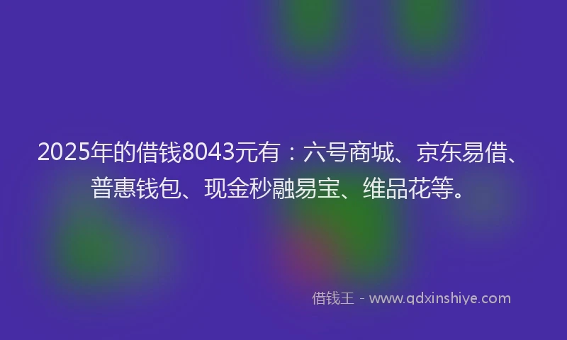 2025年的借钱8043元有：六号商城、京东易借、普惠钱包、现金秒融易宝、维品花等。