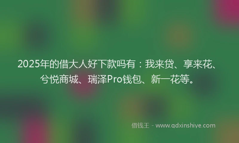2025年的借大人好下款吗有：我来贷、享来花、兮悦商城、瑞泽Pro钱包、新一花等。