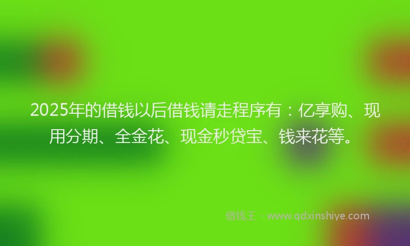 2025年的借钱以后借钱请走程序有：亿享购、现用分期、全金花、现金秒贷宝、钱来花等。