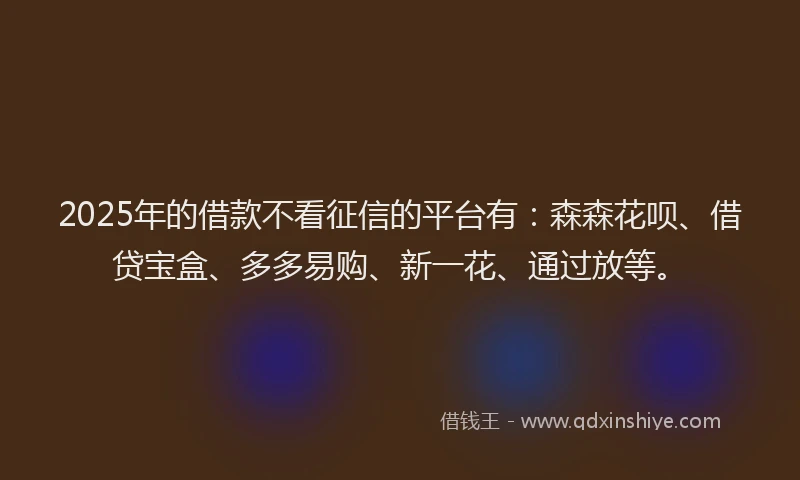 2025年的借款不看征信的平台有：森森花呗、借贷宝盒、多多易购、新一花、通过放等。