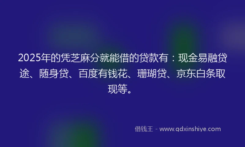 2025年的凭芝麻分就能借的贷款有：现金易融贷途、随身贷、百度有钱花、珊瑚贷、京东白条取现等。