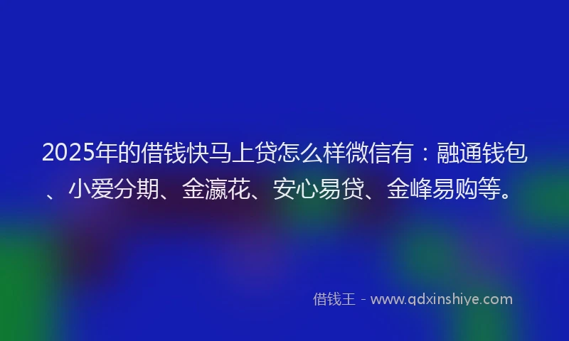 2025年的借钱快马上贷怎么样微信有：融通钱包、小爱分期、金瀛花、安心易贷、金峰易购等。