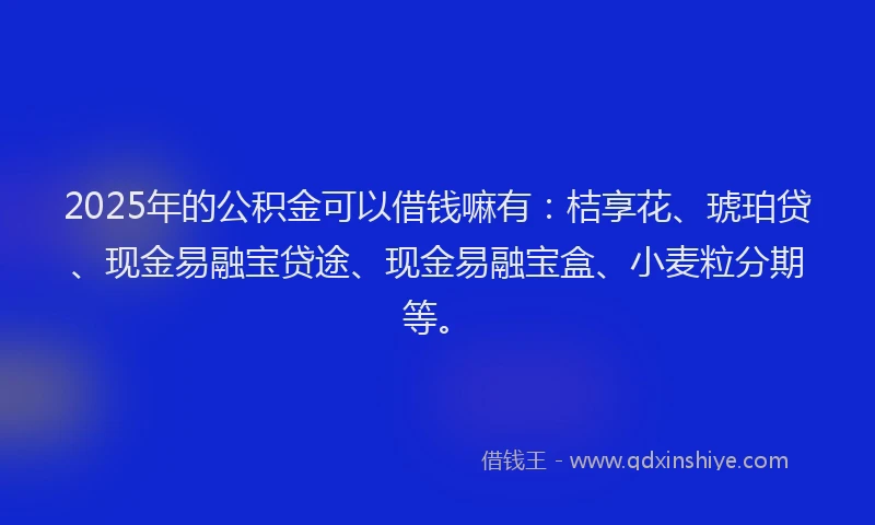 2025年的公积金可以借钱嘛有：桔享花、琥珀贷、现金易融宝贷途、现金易融宝盒、小麦粒分期等。