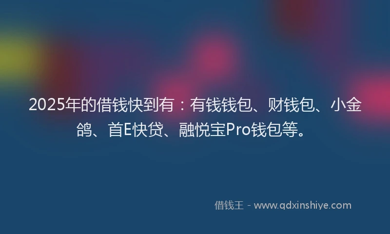 2025年的借钱快到有：有钱钱包、财钱包、小金鸽、首E快贷、融悦宝Pro钱包等。