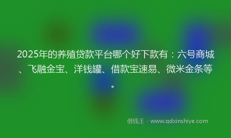 2025年的养殖贷款平台哪个好下款有：六号商城、飞融金宝、洋钱罐、借款宝速易、微米金条等。