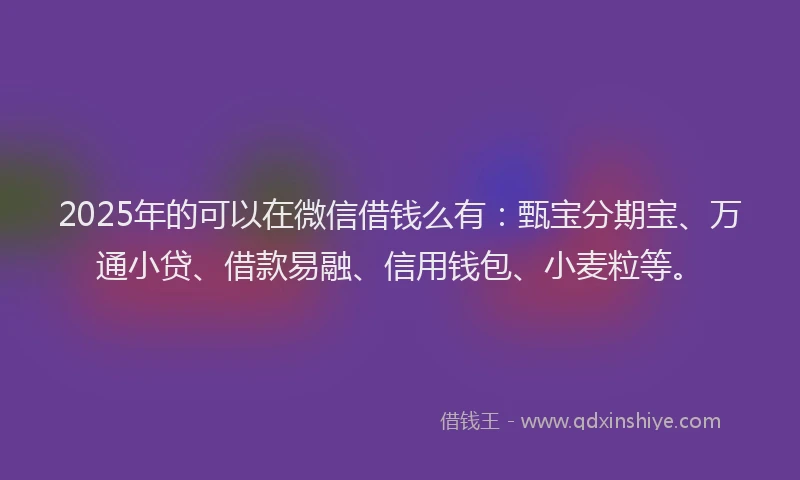 2025年的可以在微信借钱么有：甄宝分期宝、万通小贷、借款易融、信用钱包、小麦粒等。