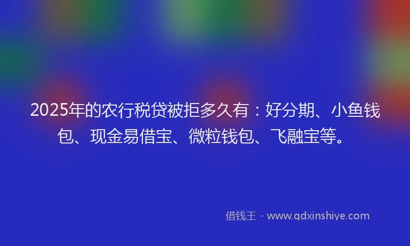 2025年的农行税贷被拒多久有：好分期、小鱼钱包、现金易借宝、微粒钱包、飞融宝等。