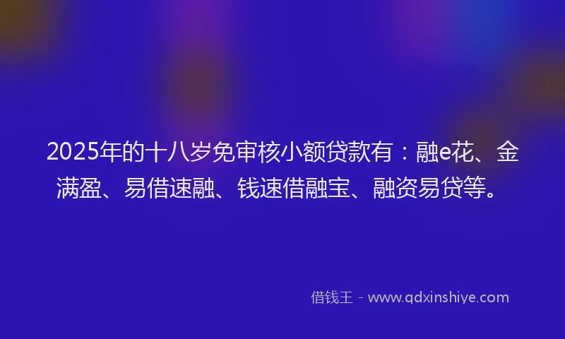 2025年的十八岁免审核小额贷款有：融e花、金满盈、易借速融、钱速借融宝、融资易贷等。