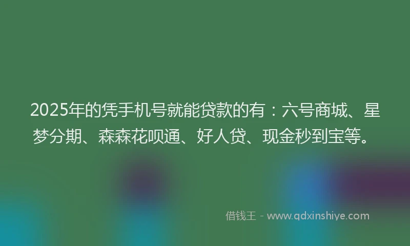 2025年的凭手机号就能贷款的有：六号商城、星梦分期、森森花呗通、好人贷、现金秒到宝等。