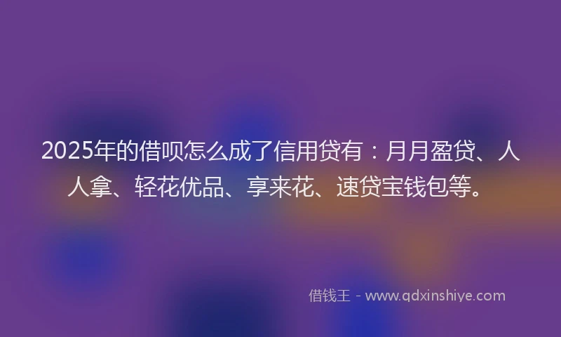 2025年的借呗怎么成了信用贷有：月月盈贷、人人拿、轻花优品、享来花、速贷宝钱包等。