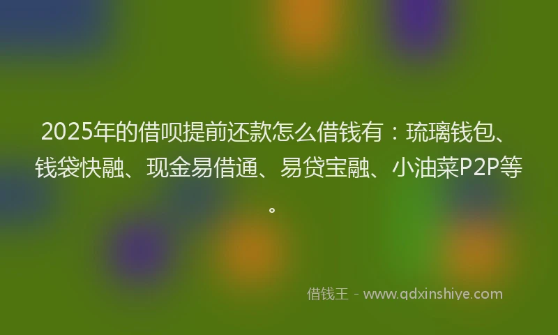 2025年的借呗提前还款怎么借钱有：琉璃钱包、钱袋快融、现金易借通、易贷宝融、小油菜P2P等。