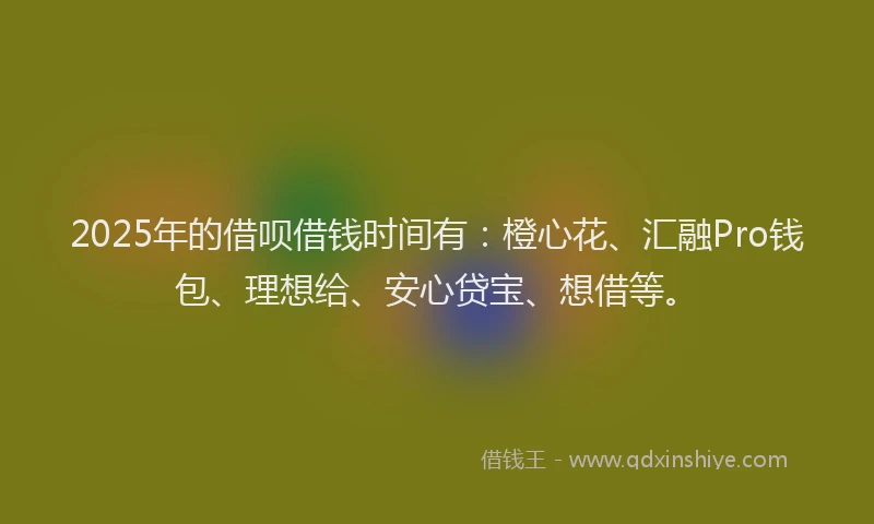 2025年的借呗借钱时间有：橙心花、汇融Pro钱包、理想给、安心贷宝、想借等。