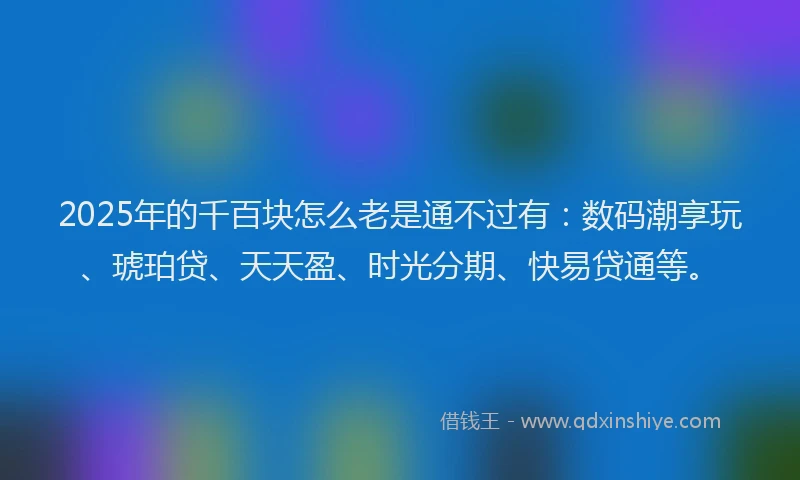 2025年的千百块怎么老是通不过有：数码潮享玩、琥珀贷、天天盈、时光分期、快易贷通等。