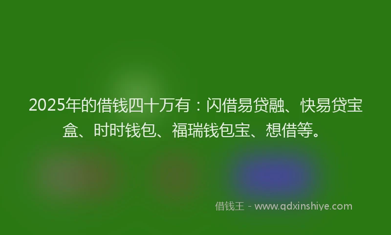 2025年的借钱四十万有：闪借易贷融、快易贷宝盒、时时钱包、福瑞钱包宝、想借等。