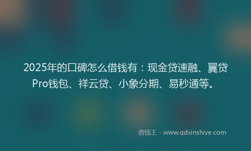 2025年的口碑怎么借钱有：现金贷速融、翼贷Pro钱包、祥云贷、小象分期、易秒通等。