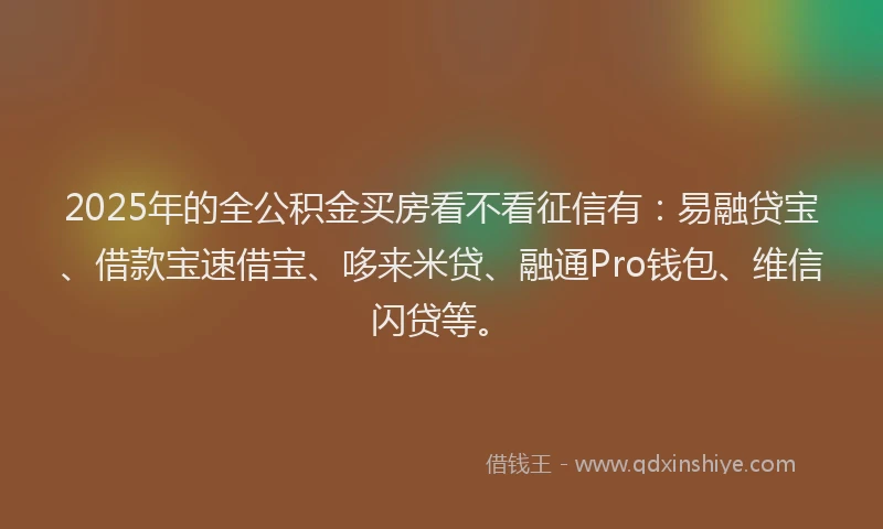 2025年的全公积金买房看不看征信有：易融贷宝、借款宝速借宝、哆来米贷、融通Pro钱包、维信闪贷等。