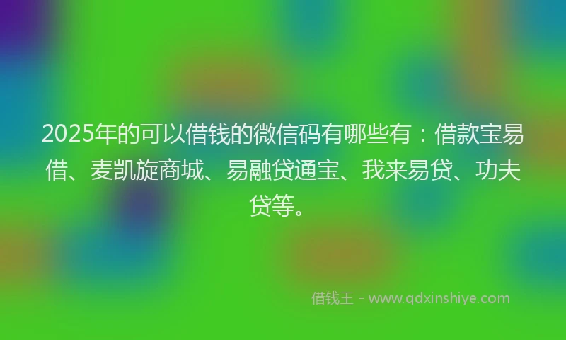 2025年的可以借钱的微信码有哪些有：借款宝易借、麦凯旋商城、易融贷通宝、我来易贷、功夫贷等。