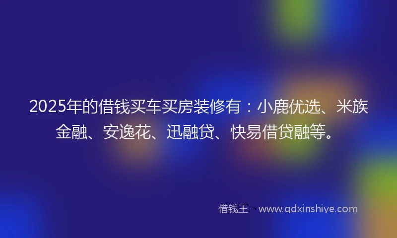 2025年的借钱买车买房装修有：小鹿优选、米族金融、安逸花、迅融贷、快易借贷融等。