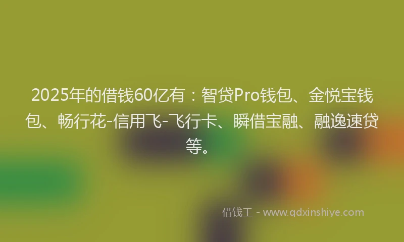 2025年的借钱60亿有：智贷Pro钱包、金悦宝钱包、畅行花-信用飞-飞行卡、瞬借宝融、融逸速贷等。