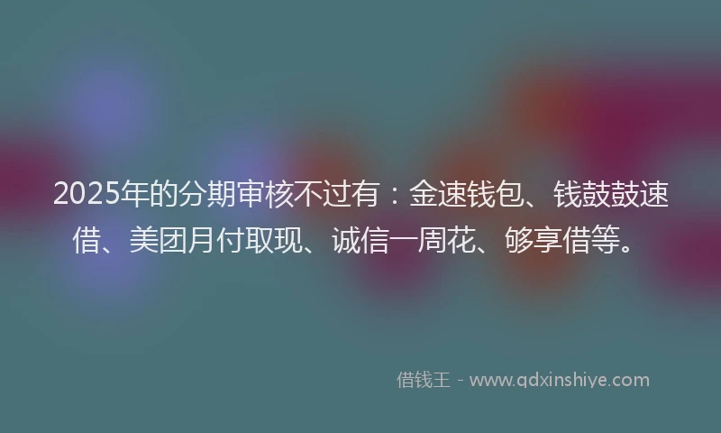 2025年的分期审核不过有：金速钱包、钱鼓鼓速借、美团月付取现、诚信一周花、够享借等。