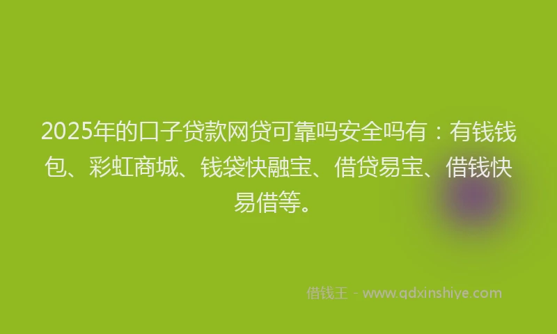 2025年的口子贷款网贷可靠吗安全吗有：有钱钱包、彩虹商城、钱袋快融宝、借贷易宝、借钱快易借等。