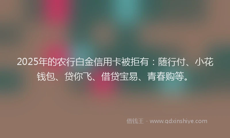 2025年的农行白金信用卡被拒有：随行付、小花钱包、贷你飞、借贷宝易、青春购等。