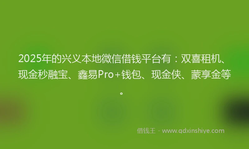 2025年的兴义本地微信借钱平台有：双喜租机、现金秒融宝、鑫易Pro+钱包、现金侠、蒙享金等。