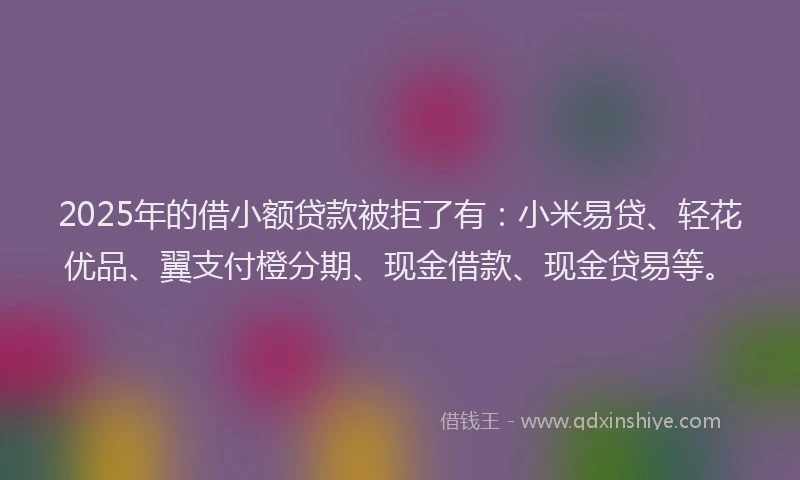 2025年的借小额贷款被拒了有：小米易贷、轻花优品、翼支付橙分期、现金借款、现金贷易等。