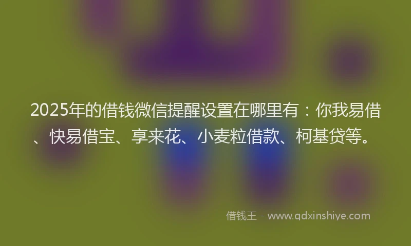 2025年的借钱微信提醒设置在哪里有：你我易借、快易借宝、享来花、小麦粒借款、柯基贷等。