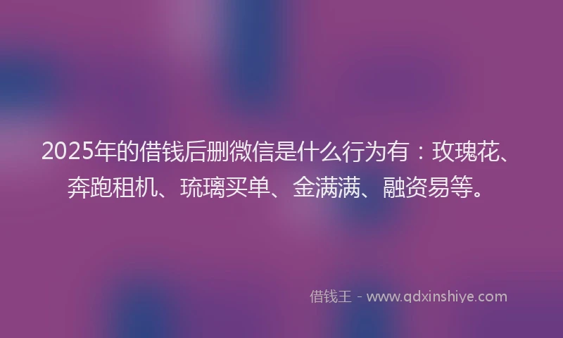 2025年的借钱后删微信是什么行为有：玫瑰花、奔跑租机、琉璃买单、金满满、融资易等。