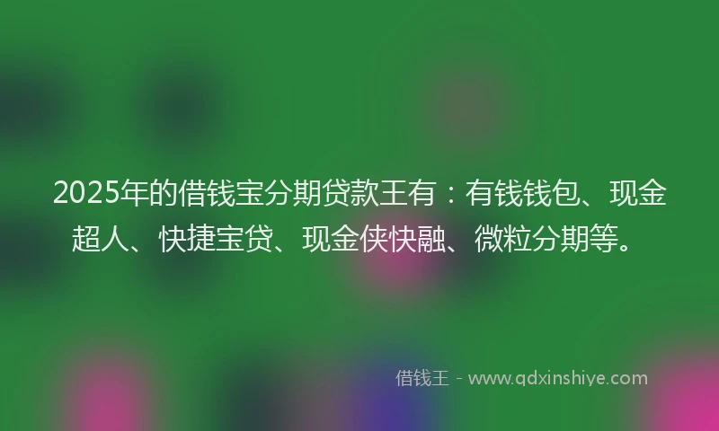 2025年的借钱宝分期贷款王有：有钱钱包、现金超人、快捷宝贷、现金侠快融、微粒分期等。