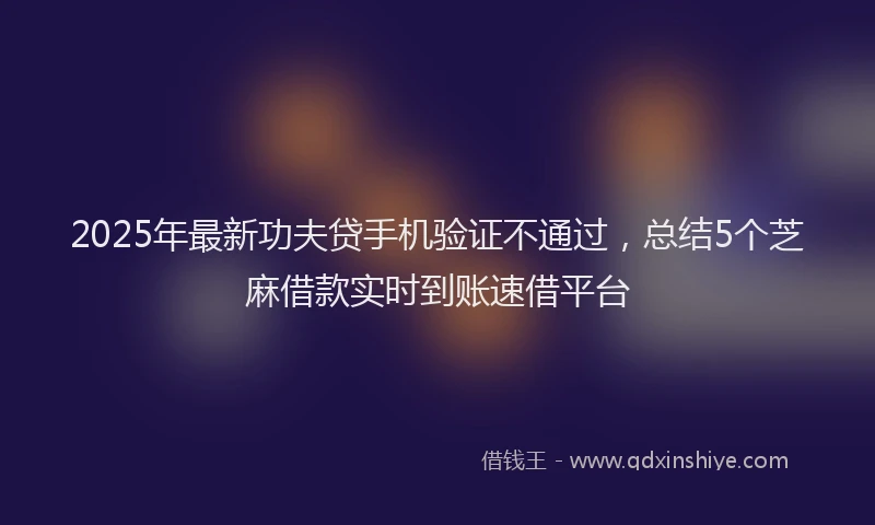 2025年最新功夫贷手机验证不通过，总结5个芝麻借款实时到账速借平台