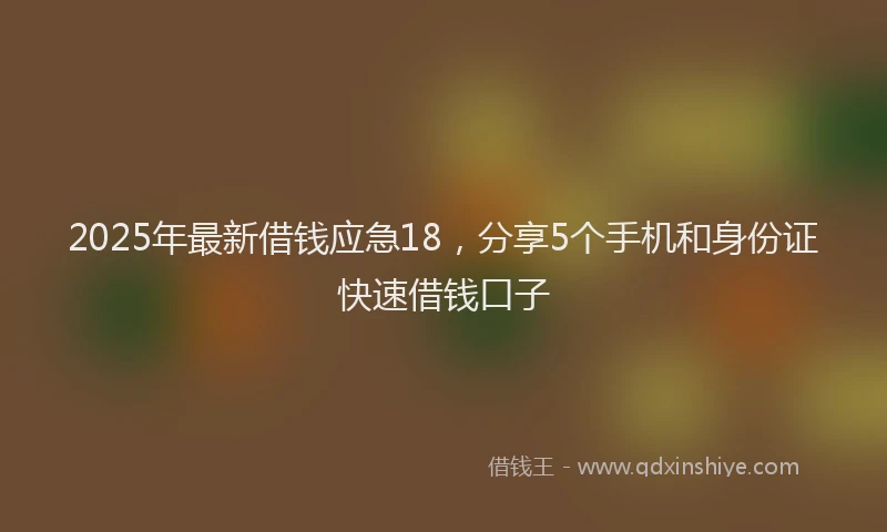2025年最新借钱应急18，分享5个手机和身份证快速借钱口子