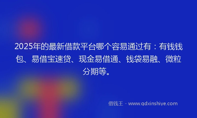 2025年的最新借款平台哪个容易通过有：有钱钱包、易借宝速贷、现金易借通、钱袋易融、微粒分期等。