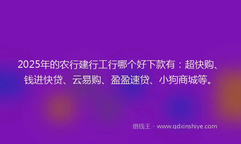 2025年的农行建行工行哪个好下款有：超快购、钱进快贷、云易购、盈盈速贷、小狗商城等。