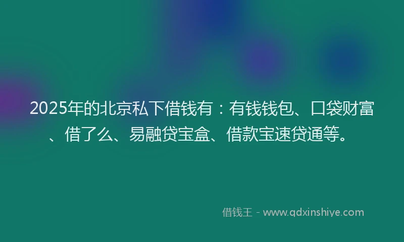 2025年的北京私下借钱有：有钱钱包、口袋财富、借了么、易融贷宝盒、借款宝速贷通等。