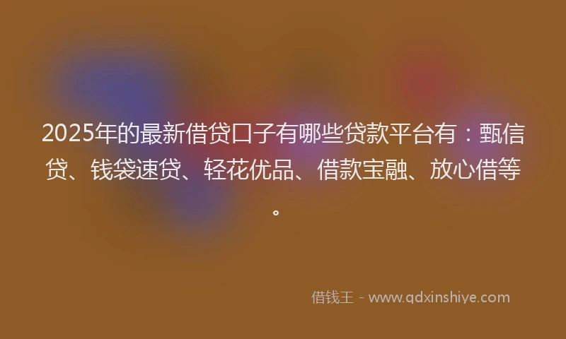 2025年的最新借贷口子有哪些贷款平台有：甄信贷、钱袋速贷、轻花优品、借款宝融、放心借等。
