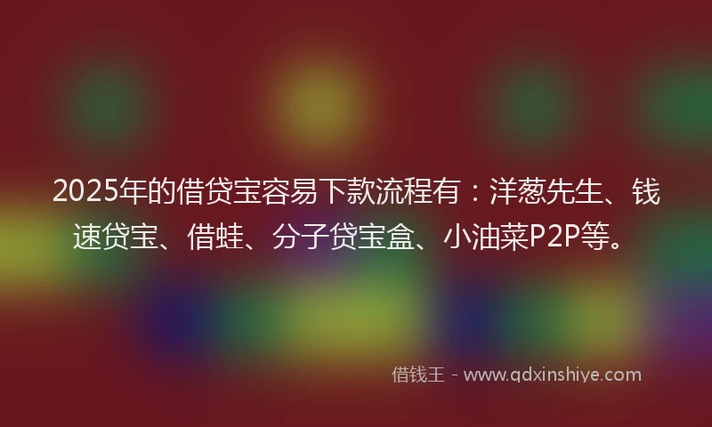 2025年的借贷宝容易下款流程有：洋葱先生、钱速贷宝、借蛙、分子贷宝盒、小油菜P2P等。