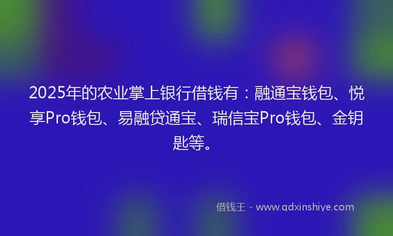 2025年的农业掌上银行借钱有：融通宝钱包、悦享Pro钱包、易融贷通宝、瑞信宝Pro钱包、金钥匙等。